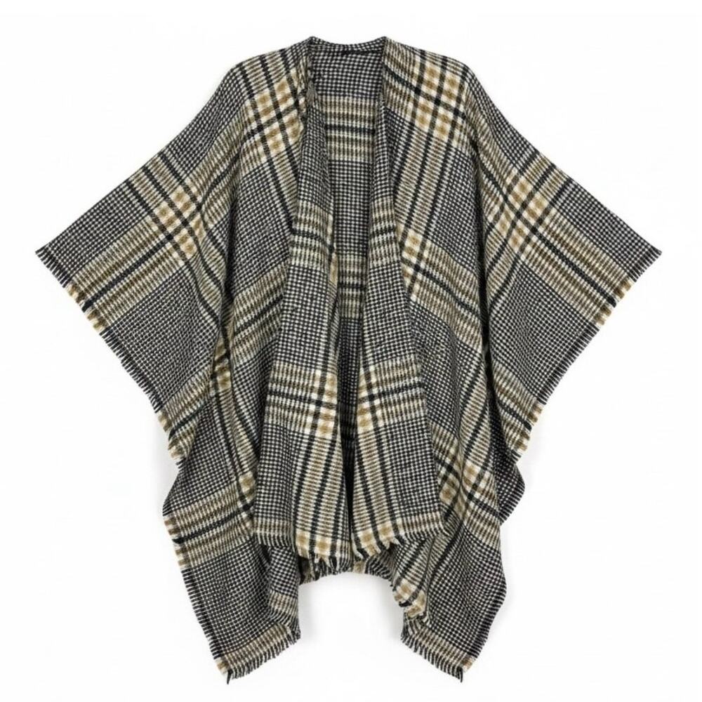 OLD NAVY Women's PLAID CAPE PONCHO SWEATER Black Gray Yellow ONE SIZE
